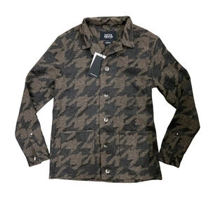 NWT Native Youth‎ Mens Small Lynx Overshirt Jacket Brown Grey Houndstooth